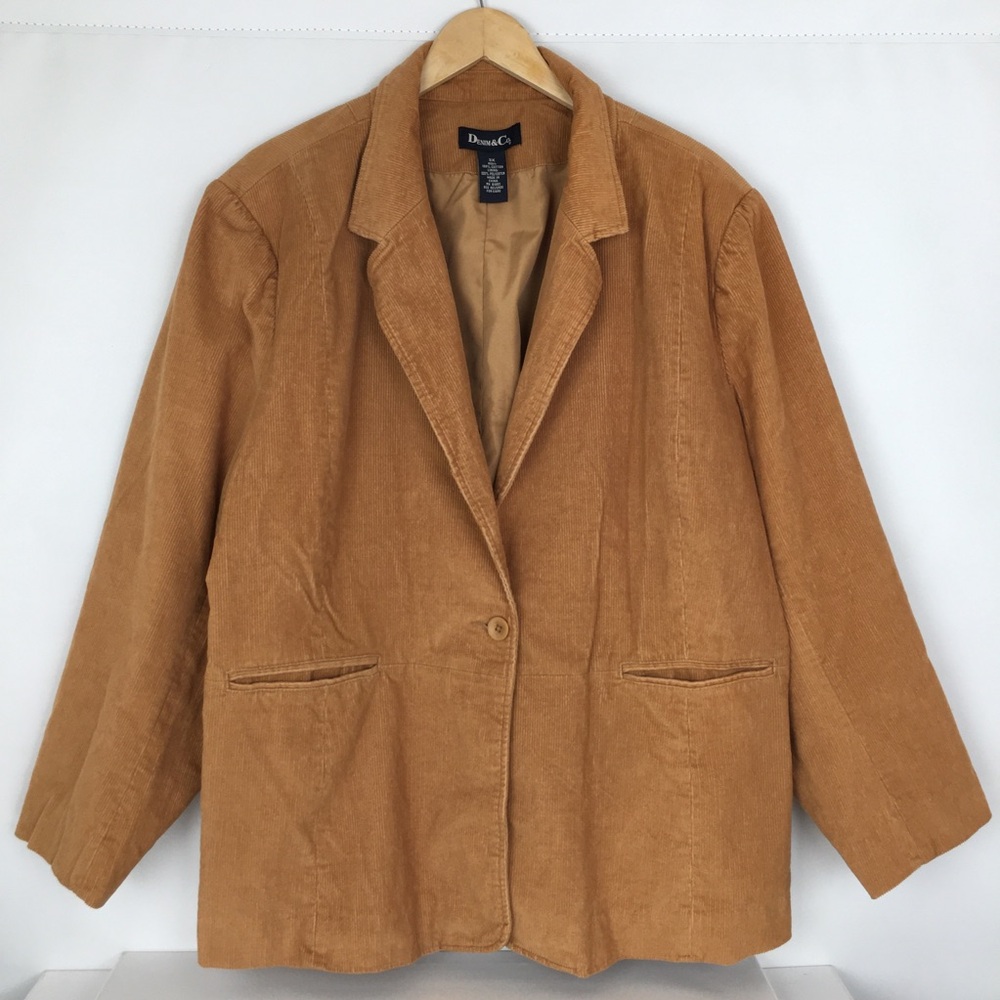 Vintage Denim & Co Women’s Corduroy Blazer Jacket Camel Tan Size 3X Professional
